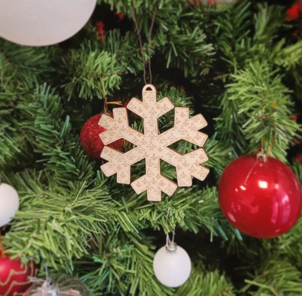Wooden Snowflake Decoration with Aircraft Pattern (Charity Fundraiser)
