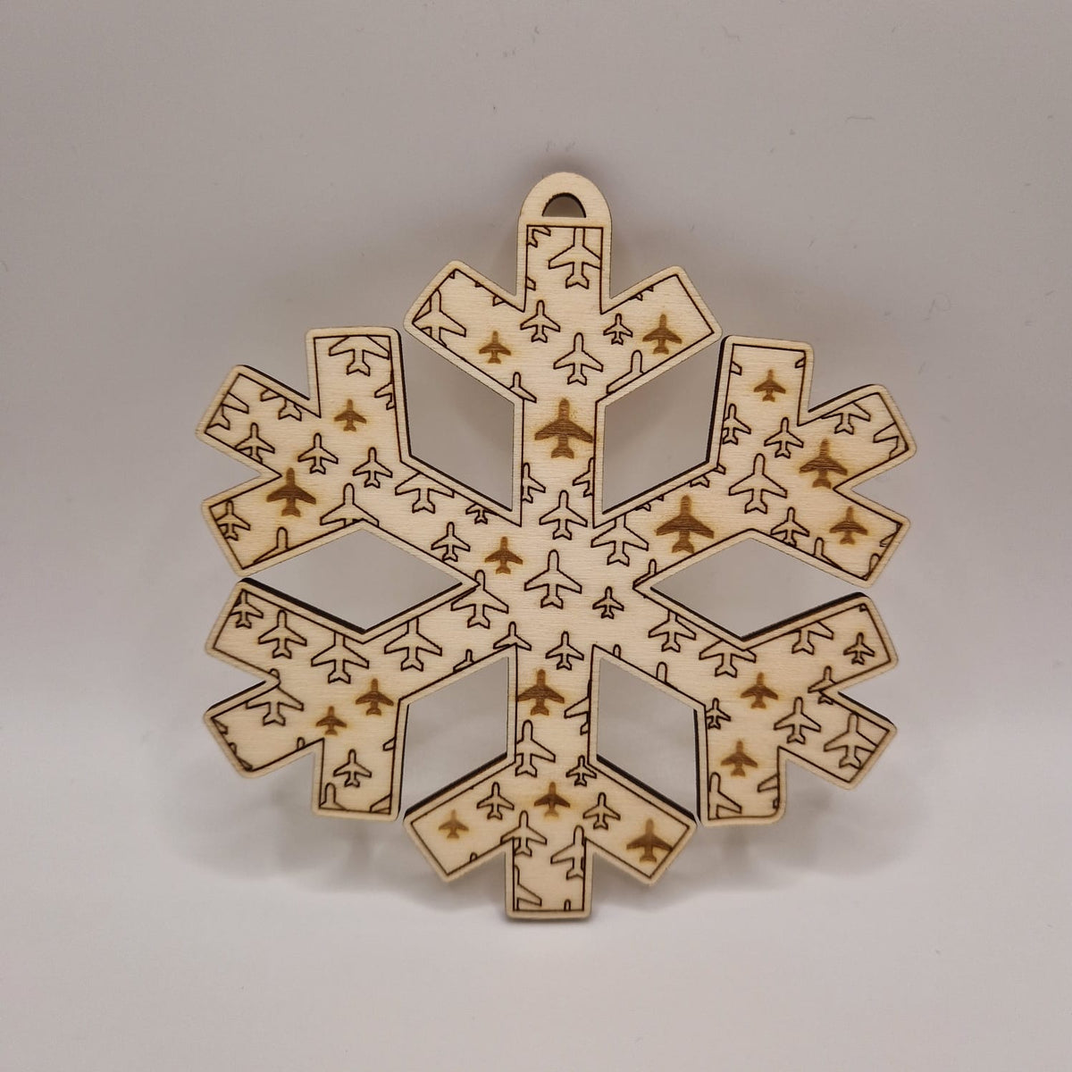 Wooden Snowflake Decoration with Aircraft Pattern (Charity Fundraiser)