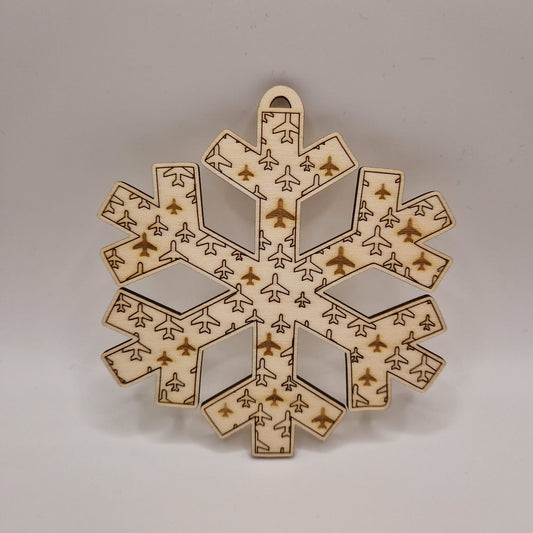 Wooden Snowflake Decoration with Aircraft Pattern (Charity Fundraiser)